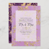 Einladung zum Hochzeitsfeiern mit lila und Goldmar (Vorne/Hinten)