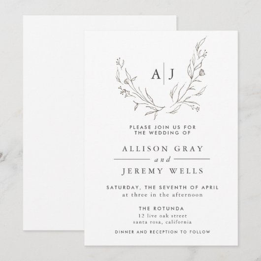 Einladung zum Hochzeitsfeiern mit Monogramm (Vorne/Hinten)