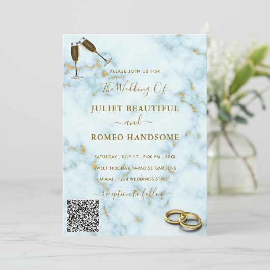 Einladung zum Hochzeitsfeiern mit QR-Code aus weiß (Stehend Vorderseite)