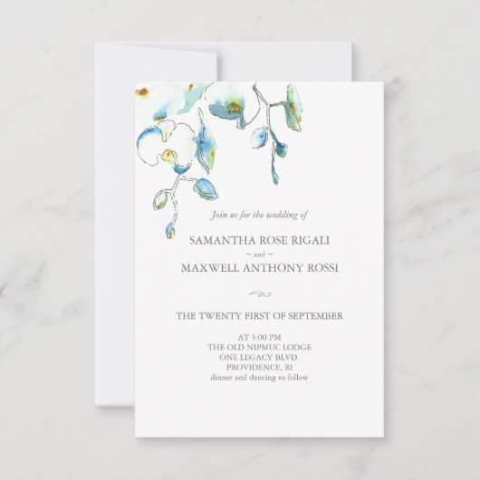 Einladung zum Hochzeitsfeiern mit QR Code Blaue Bl (Vorderseite)