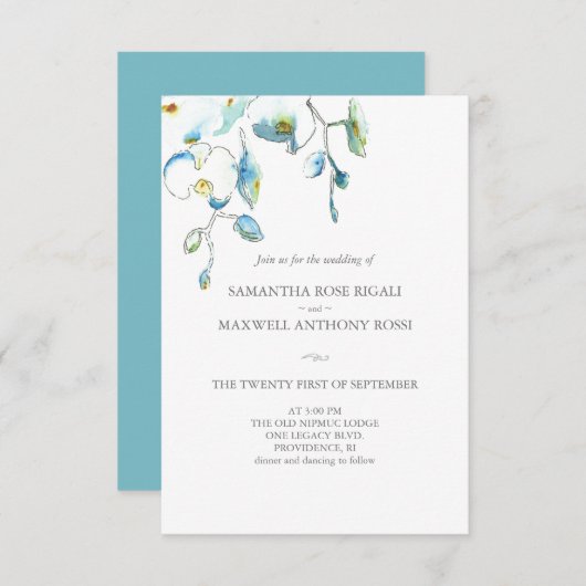 Einladung zum Hochzeitsfeiern mit QR Code Blaue Bl (Vorne/Hinten)