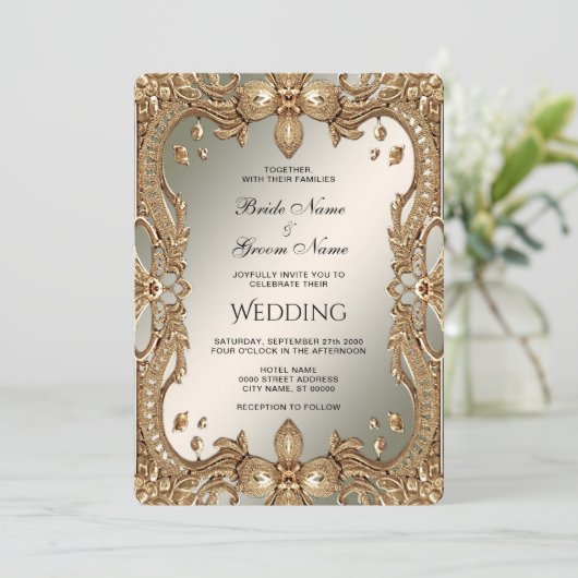 Einladung zum Hochzeitsfeiern mit Verziertem Rahme (Stehend Vorderseite)