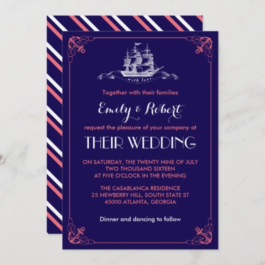 Einladung zum Hochzeitsfeiern mit Vintagem Schiff  (Vorne/Hinten)