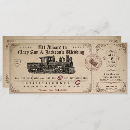 Einladung zum Hochzeitsfeiern mit Vintagem Zug (Vorne/Hinten)