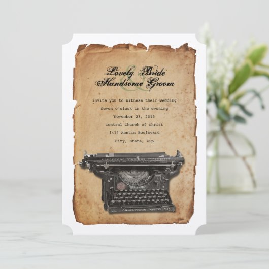 Einladung zum Hochzeitsfeiern mit Vintager Schreib (Stehend Vorderseite)