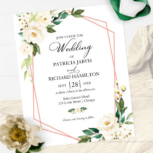Einladung zum Hochzeitsfeiern mit weißer Blüte