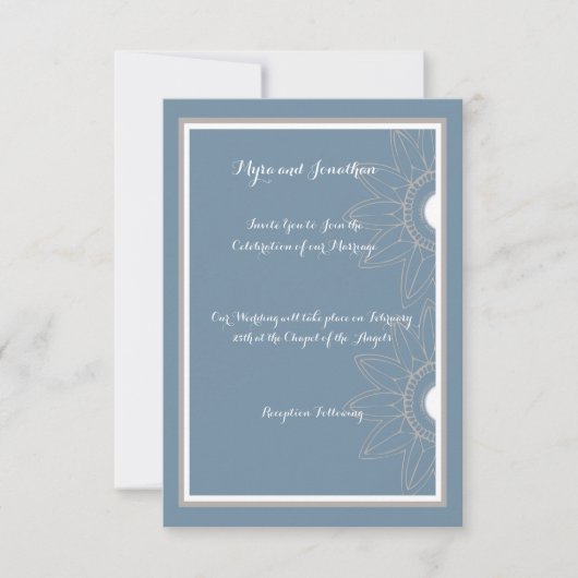 Einladung zum Hochzeitsfeiern, Mittelblau mit Blum (Vorderseite)