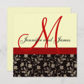 Einladung zum Hochzeitsfeiern Monogram Floral Red  (Vorne/Hinten)