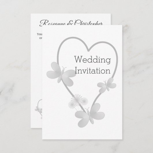 Einladung zum Hochzeitsfeiern Silberherzen Schmett (Vorne/Hinten)