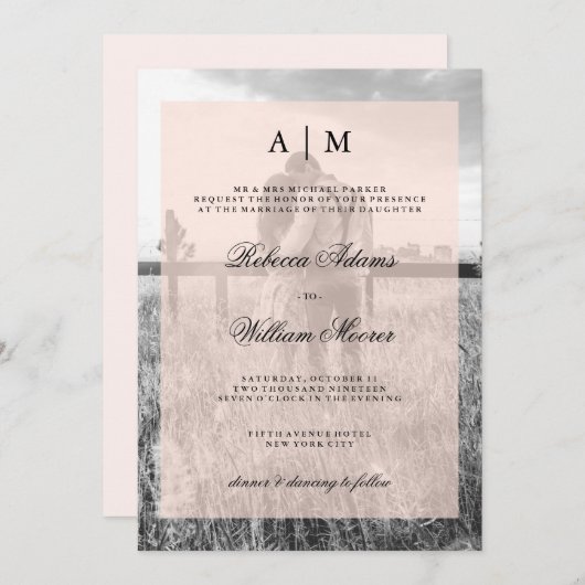 Einladung zum Hochzeitsfest mit Rosa-Overlay (Vorne/Hinten)