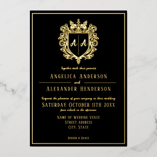 Einladung zum Hochzeitsfoil für Monogram-Wappen (Vorderseite)