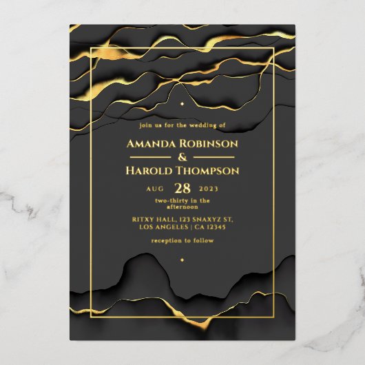 Einladung zum Hochzeitsfoil mit Schwarz und Gold T (Vorderseite)