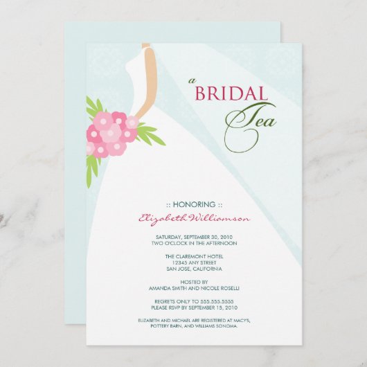 Einladung zum Hochzeitskleid Bridal Tea (blau) (Vorne/Hinten)