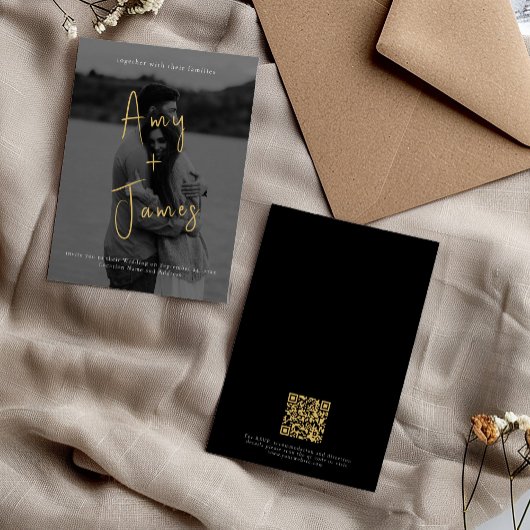 Einladung zum Hochzeitsschreiben mit Foto und QR-C