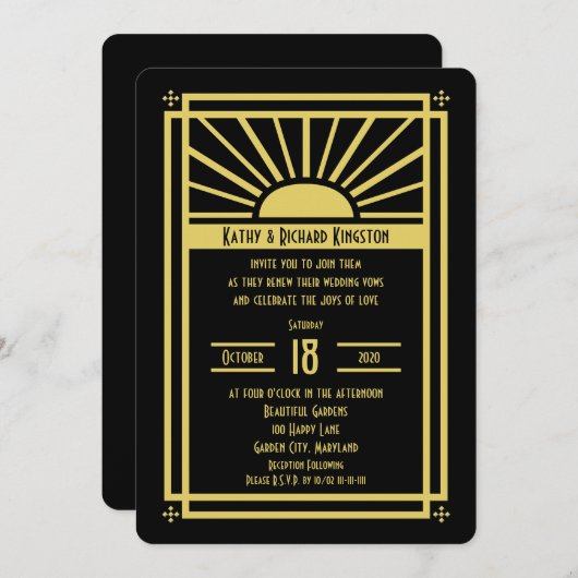 Einladung zum Hochzeitstag — Art Deco (Vorne/Hinten)