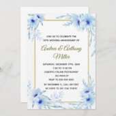 Einladung zum Hochzeitstag Blumenblauer Gold (Vorne/Hinten)