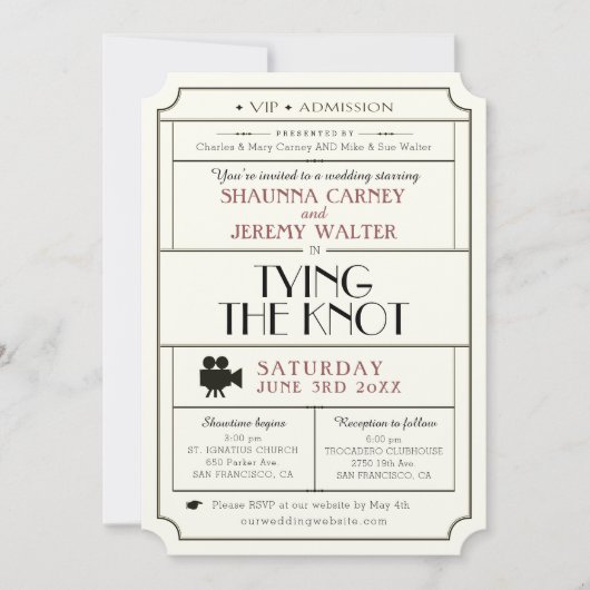 Einladung zum Hochzeitsticket/Vintages Kinofilmthe (Vorderseite)