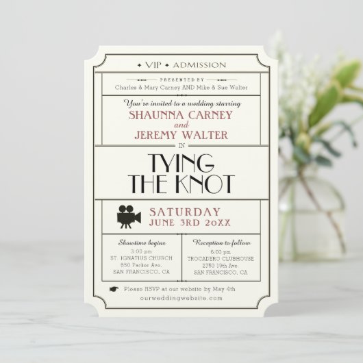 Einladung zum Hochzeitsticket/Vintages Kinofilmthe (Stehend Vorderseite)