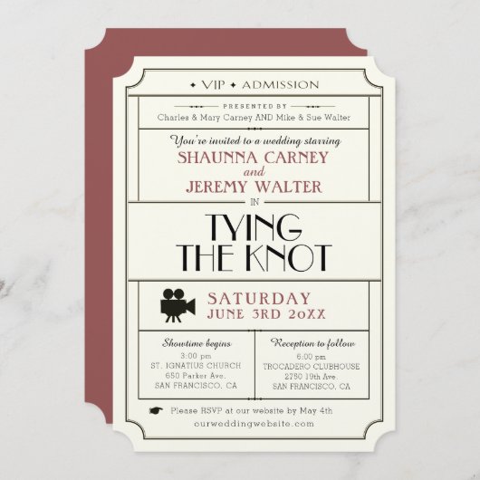 Einladung zum Hochzeitsticket/Vintages Kinofilmthe (Vorne/Hinten)