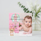 Einladung zum hübschen ersten Geburtstag Foto (Stehend Vorderseite)