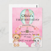 Einladung zum hübschen ersten Geburtstag Postkarte (Vorne/Hinten)