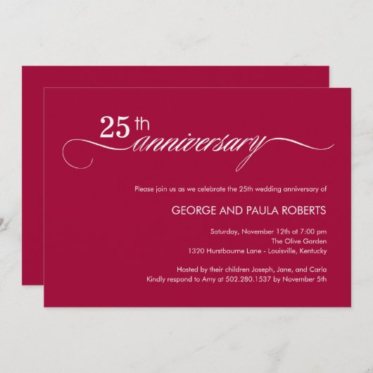 Einladung zum Jubiläum (Himbeere) mit elegantem Sk (Vorne/Hinten)