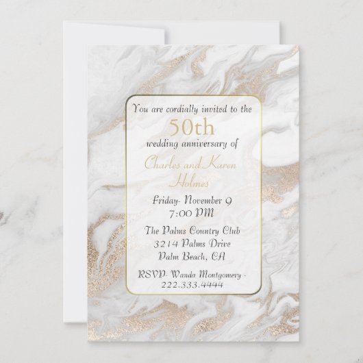 Einladung zum Jubiläum von Gold und Weiß-Marmor (Vorderseite)