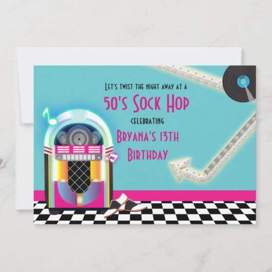 Einladung zum Jukebox Dance Party Sock Hop (Vorderseite)