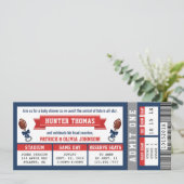 Einladung zum Kinderspielhaus, blau, rot (Stehend Vorderseite)