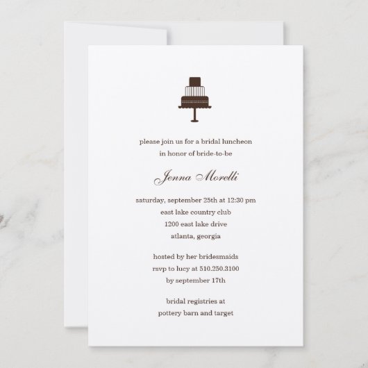 Einladung zum klassischen Tiered Cake Bridal Dusch (Vorderseite)