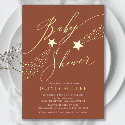 Einladung zum kleinen Star Baby Shower Foil