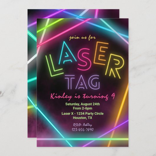Einladung zum Laser Tag Birthday | Girl Laser Tag (Vorne/Hinten)