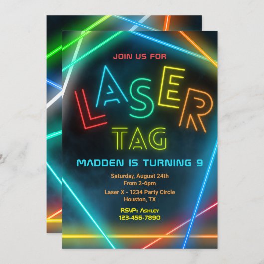 Einladung zum Laser Tag Birthday | Laser-Tag-Party (Vorne/Hinten)
