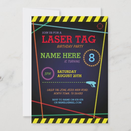 Einladung zum Laser Tag Geburtstag Party (Vorderseite)