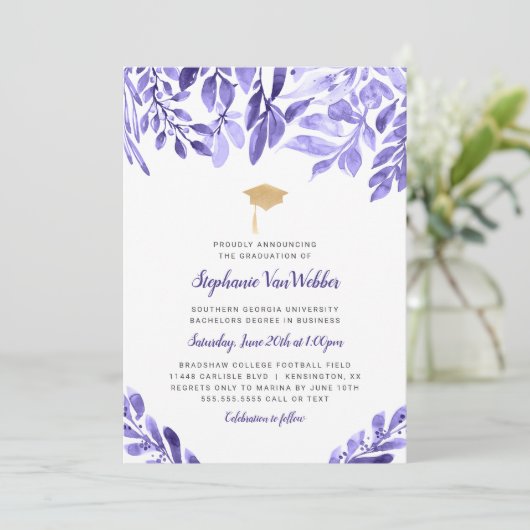 Einladung zum lila Abschluss (Stehend Vorderseite)