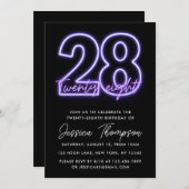 Einladung zum lila Neon 28. Geburtstag (Vorne/Hinten)