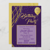 Einladung zum lila und goldenen Geburtstag (Vorne/Hinten)