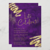 Einladung zum lila und goldenen Geburtstag (Vorne/Hinten)