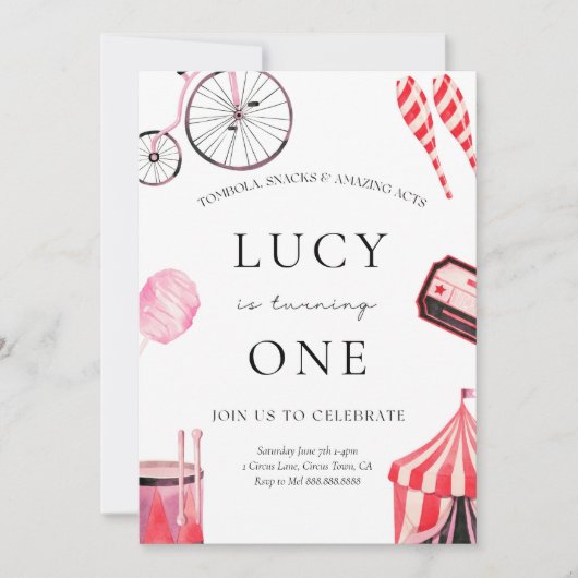 Einladung zum Mädchen am Geburtstag von Circus (Vorderseite)