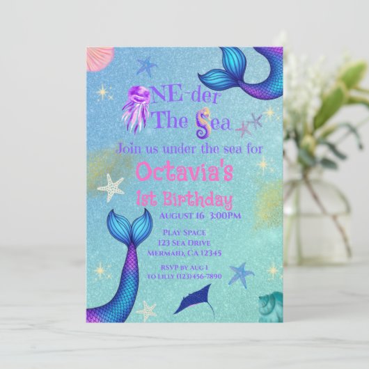 Einladung zum Meer | Mermaid Birthday (Stehend Vorderseite)