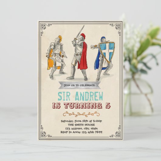 Einladung zum mittelalterlichen Ritter (Stehend Vorderseite)