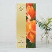 Einladung zum Mongram Orange Tulip Hochzeitsprogra (Stehend Vorderseite)
