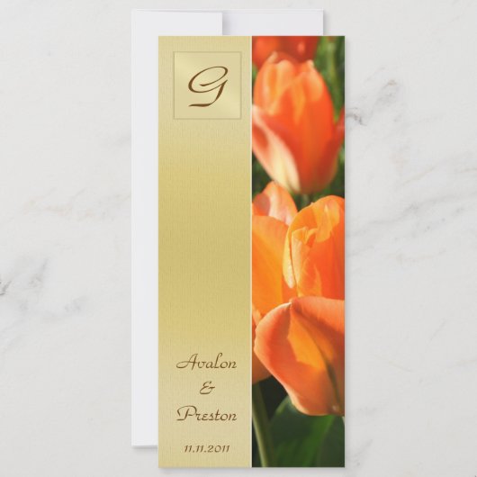 Einladung zum Mongram Orange Tulip Hochzeitsprogra (Vorderseite)