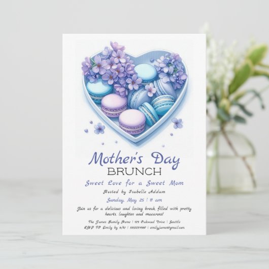 Einladung zum Muttertag | Herz Macaron (Stehend Vorderseite)