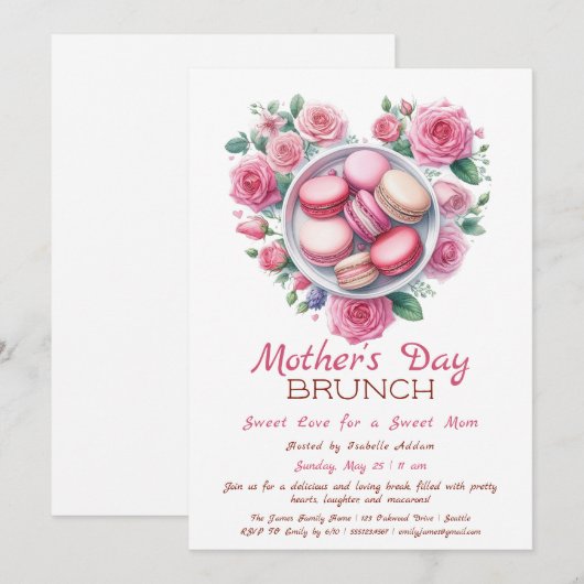 Einladung zum Muttertag | Herz Macaron (Vorne/Hinten)