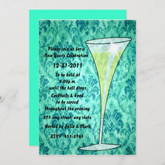 Einladung zum neuen Jahr Champagner (Vorne/Hinten)
