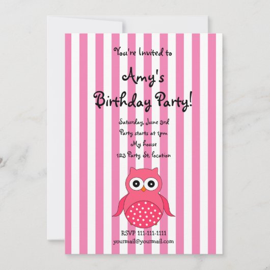 Einladung zum niedlichen Geburtstag der Eule (Vorderseite)