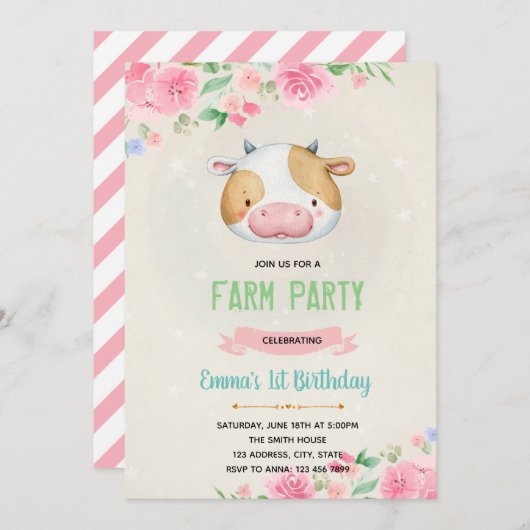 Einladung zum niedlichen Kuhgeburt (Vorne/Hinten)