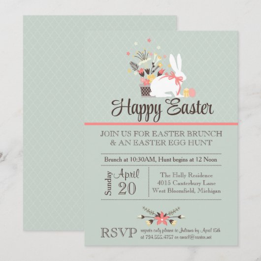Einladung zum Osterbrunch, Ostereisjagd einladen (Vorne/Hinten)