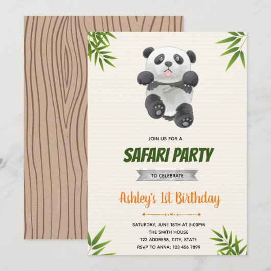 Einladung zum Panda Geburtstag (Vorne/Hinten)